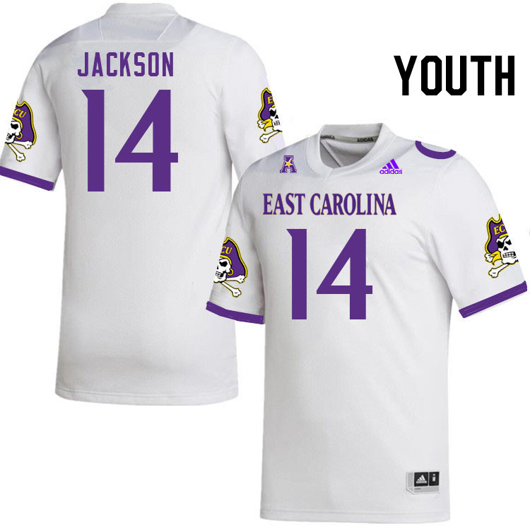 Youth #14 Antoine Jackson ECU Pirates College Football Jerseys Stitched Sale-White - Click Image to Close